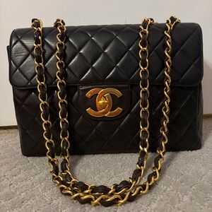 Vintage 1996 Chanel Jumbo Maxi Flap Bag 24k Gold Plated
